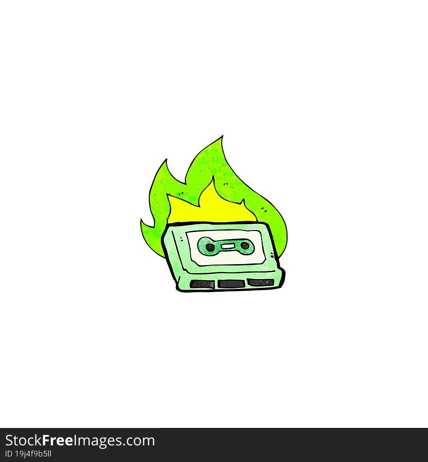cartoon flaming cassette tape