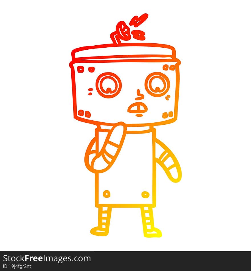 warm gradient line drawing of a uncertain cartoon robot