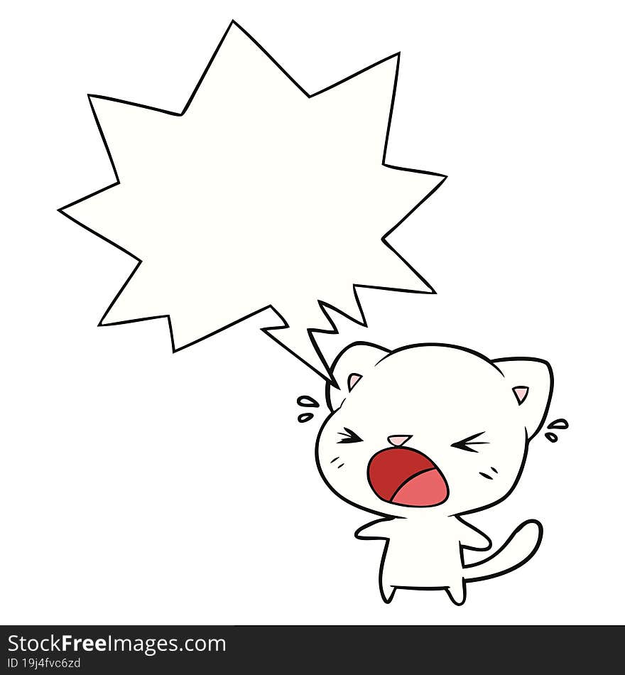 cute cartoon cat crying and speech bubble