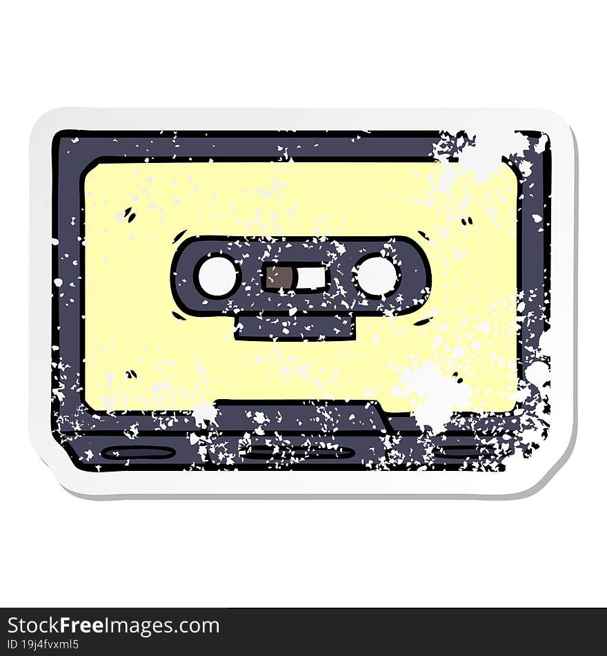 distressed sticker of a cartoon old cassette tape