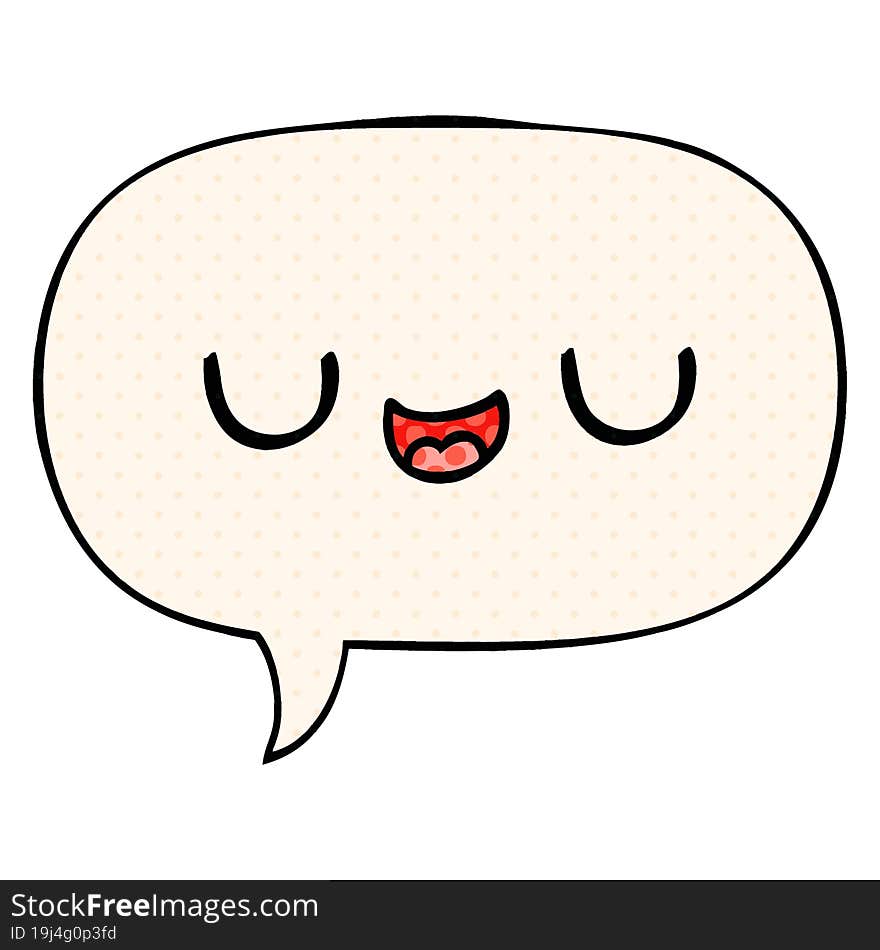 cute cartoon face and speech bubble in comic book style