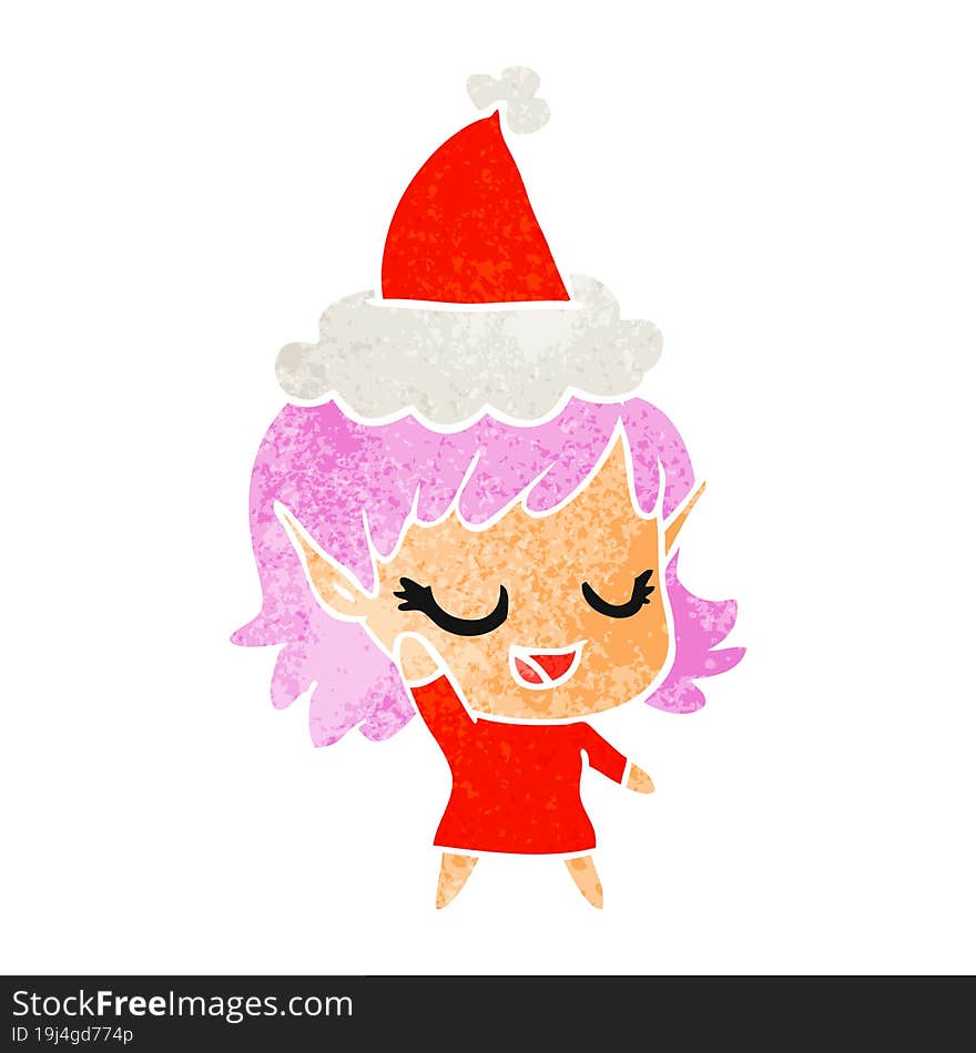 happy retro cartoon of a elf girl wearing santa hat