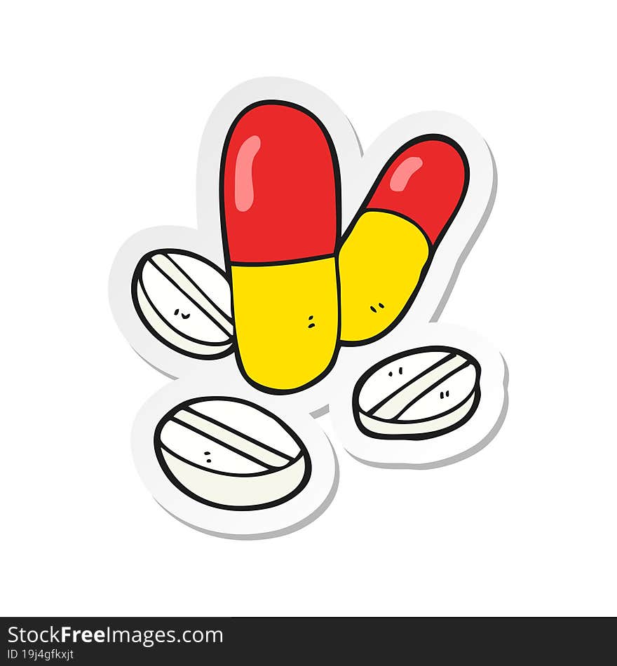 sticker of a cartoon pills