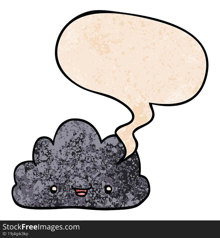 happy cartoon cloud and speech bubble in retro texture style