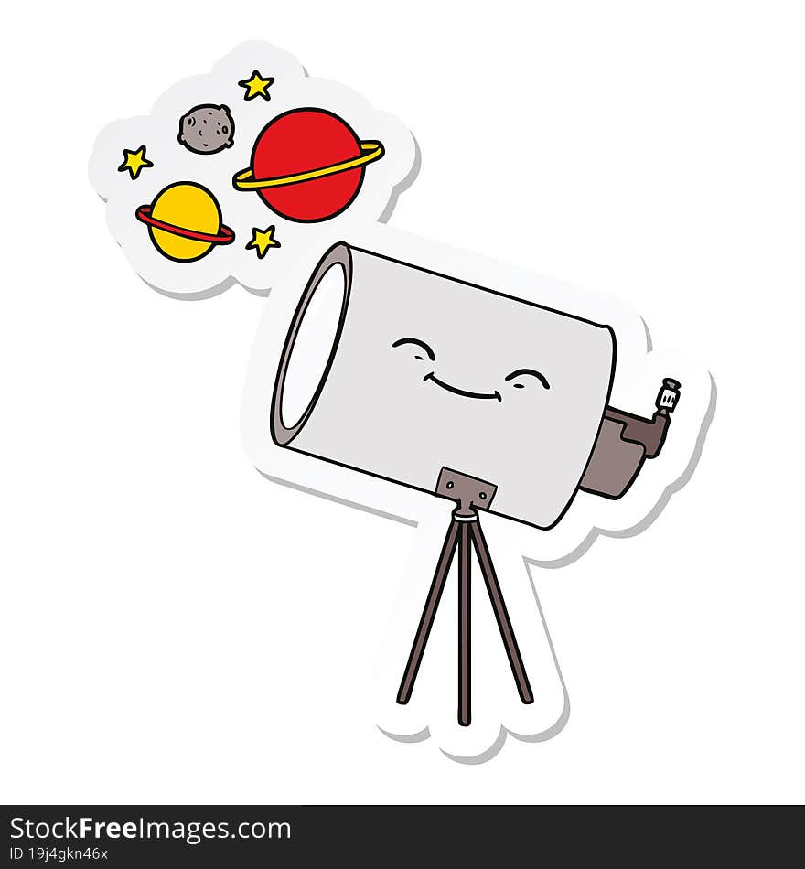 Sticker Of A Cartoon Telescope With Face