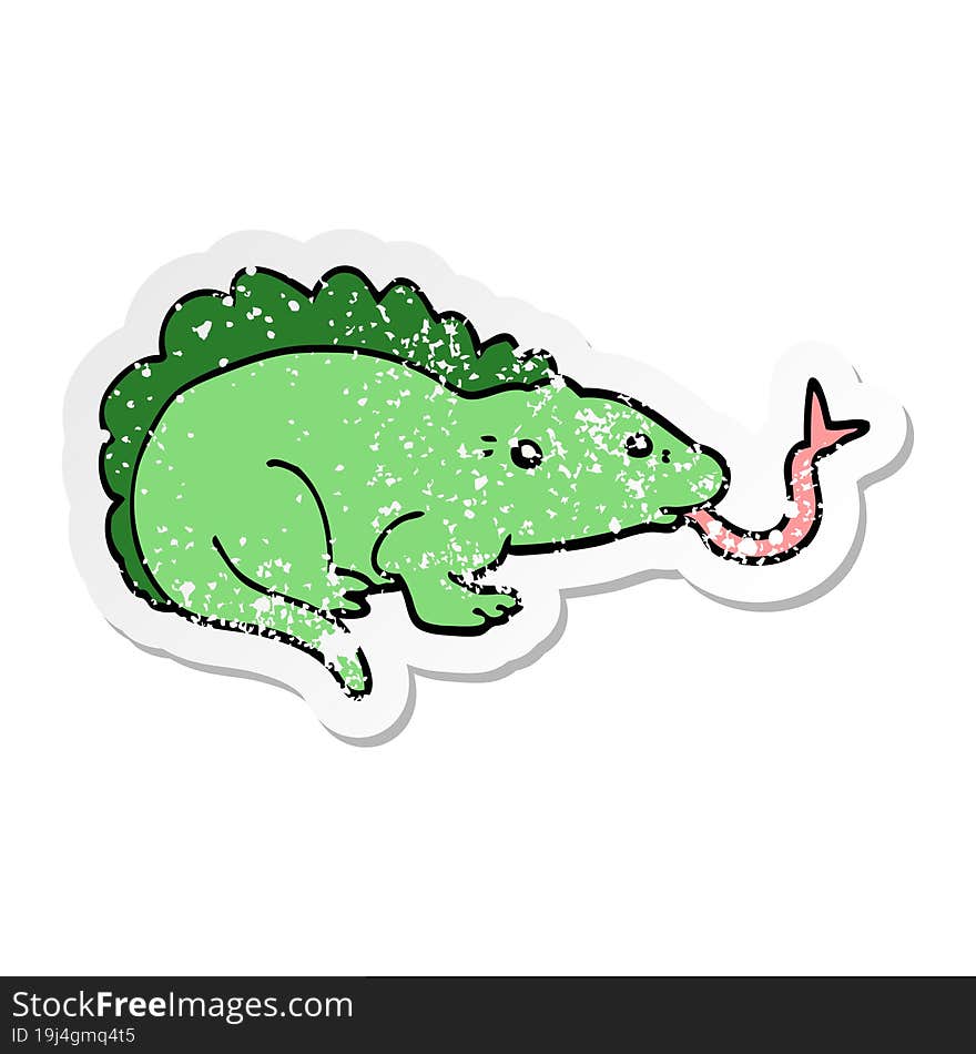 distressed sticker of a cartoon lizard