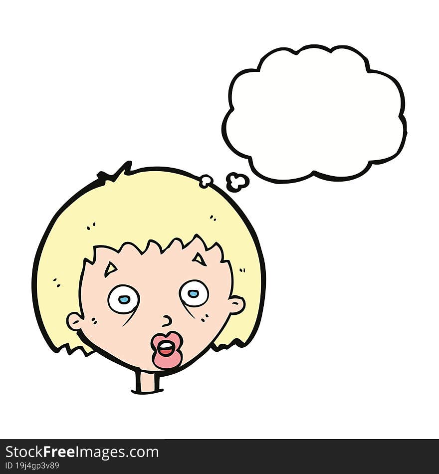 cartoon shocked woman with thought bubble