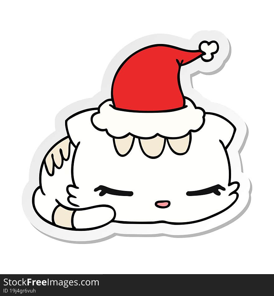 hand drawn christmas sticker cartoon of kawaii cat