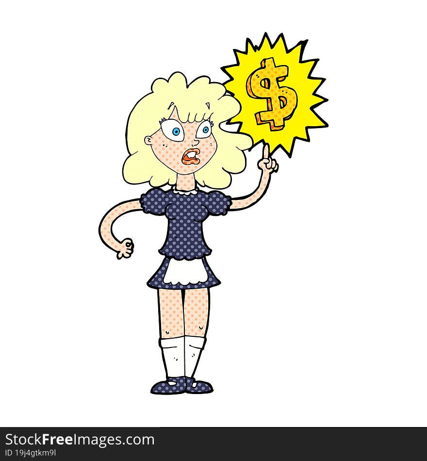 cartoon waitress with money symbol