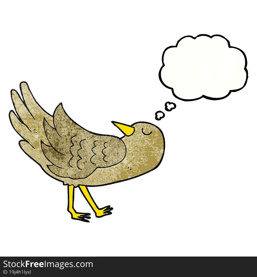 freehand drawn thought bubble textured cartoon bird