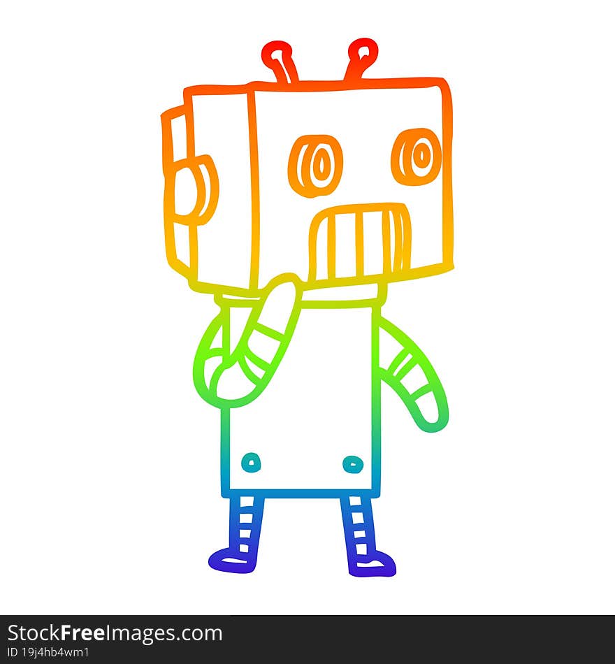 rainbow gradient line drawing of a cartoon robot