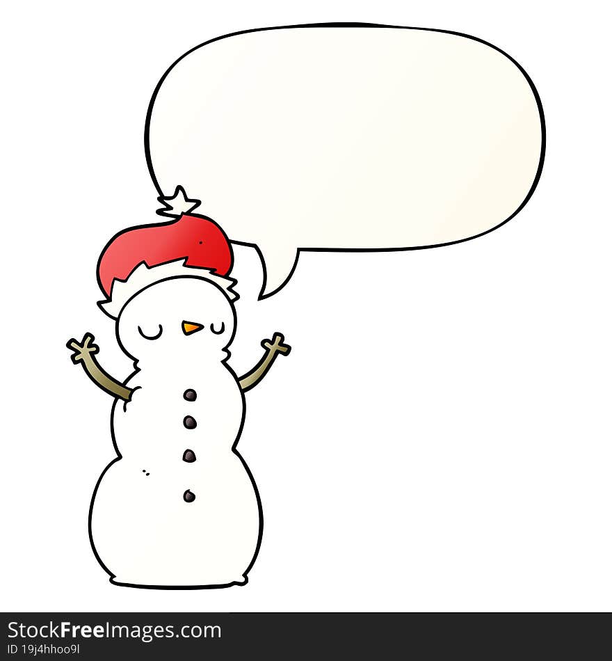 cartoon snowman and speech bubble in smooth gradient style