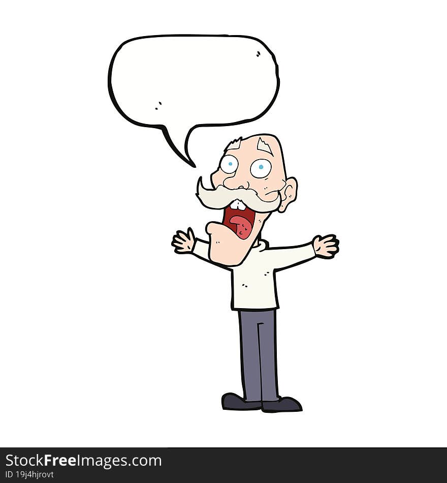 Cartoon Stressed Old Man With Speech Bubble