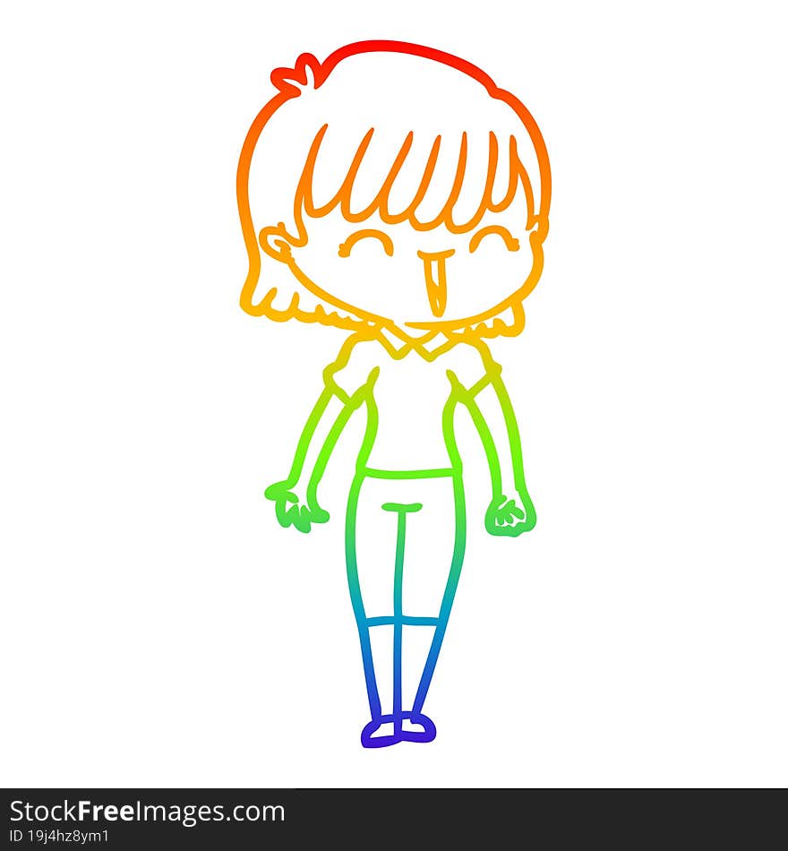 rainbow gradient line drawing of a cartoon woman