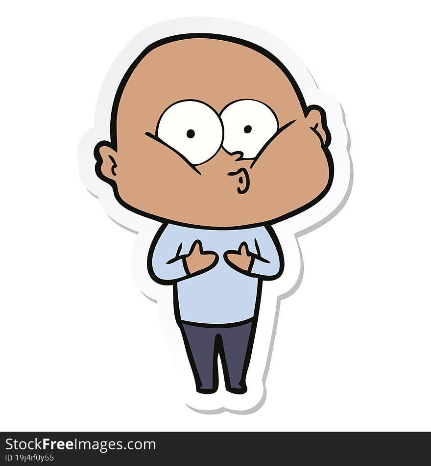 Sticker Of A Cartoon Bald Man Staring