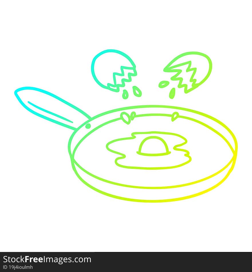 cold gradient line drawing of a cartoon pan frying egg