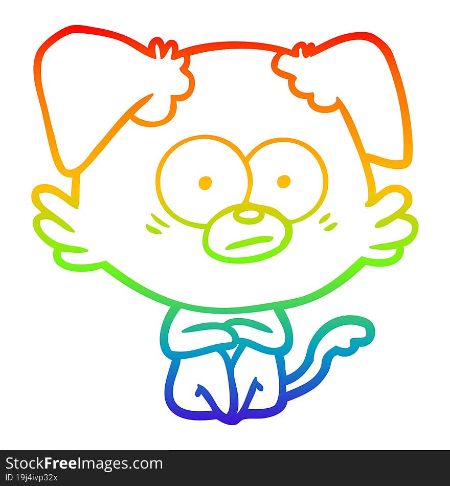 Rainbow Gradient Line Drawing Nervous Dog Cartoon