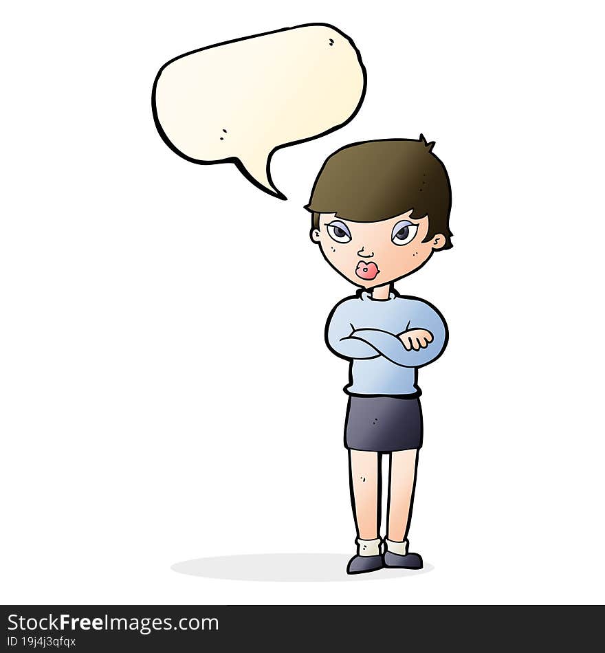 cartoon annoyed woman with speech bubble