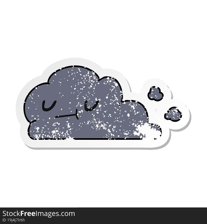 distressed sticker cartoon of kawaii happy cloud