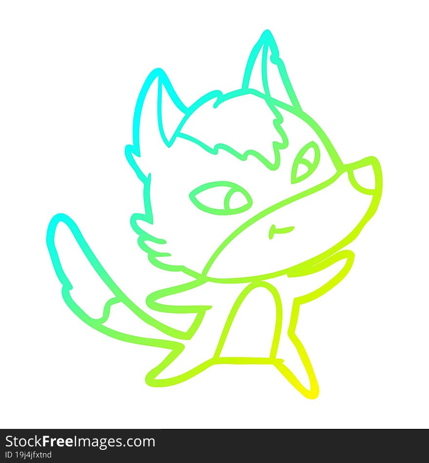 cold gradient line drawing friendly cartoon wolf