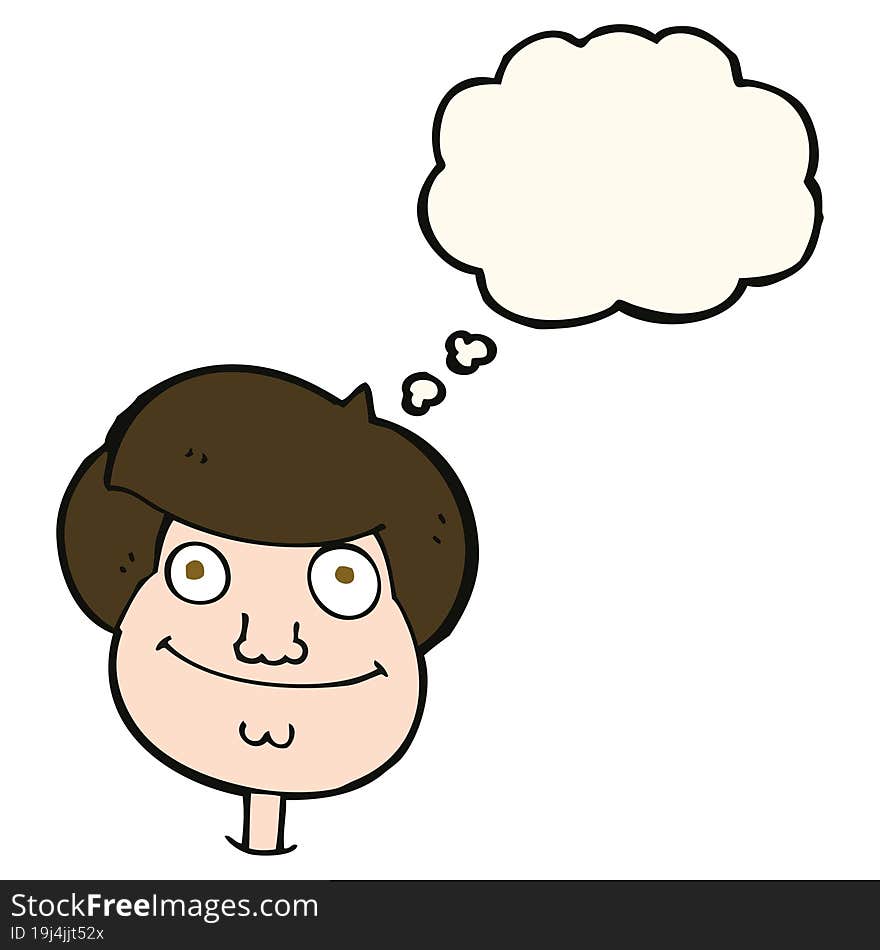 cartoon happy boy\'s face with thought bubble