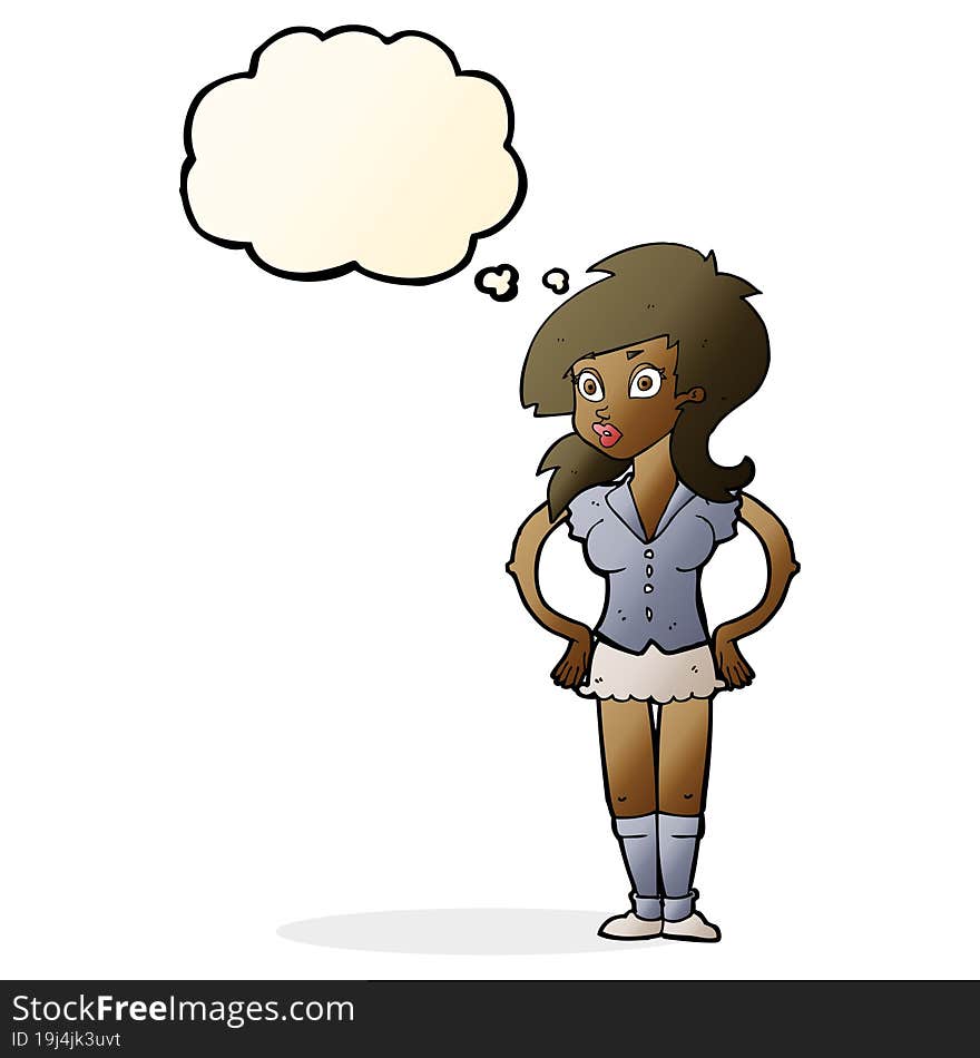 cartoon pretty woman with thought bubble