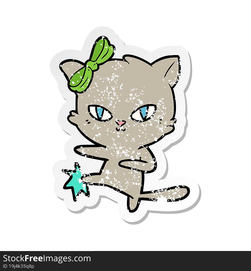 Distressed Sticker Of A Cute Cartoon Cat