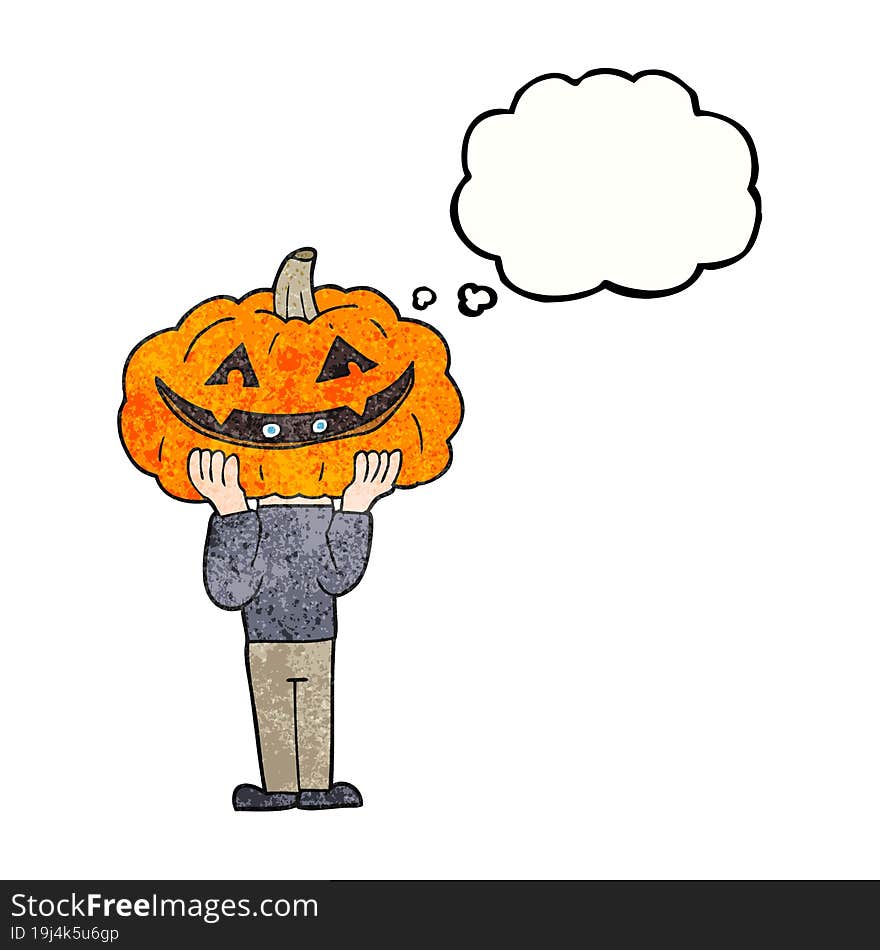 freehand drawn thought bubble textured cartoon pumpkin head halloween costume