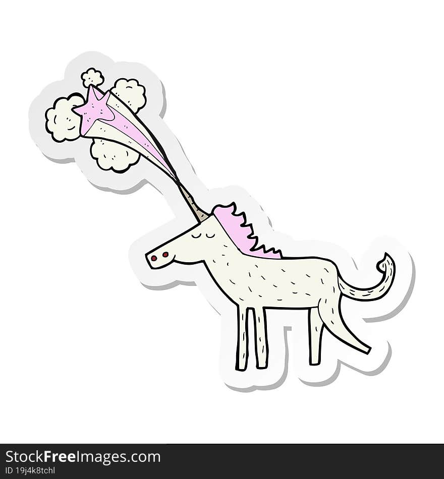 sticker of a cartoon magical unicorn