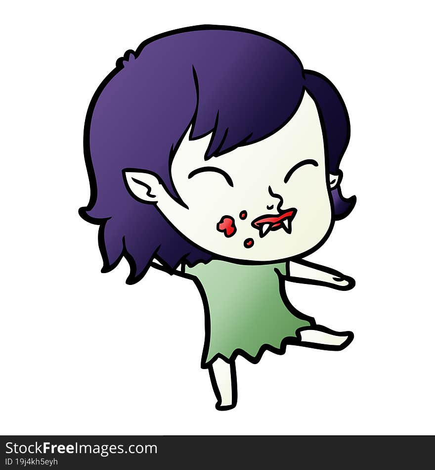 cartoon vampire girl with blood on cheek. cartoon vampire girl with blood on cheek