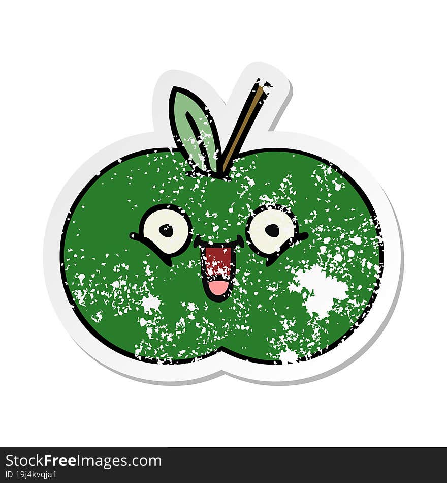 distressed sticker of a cute cartoon juicy apple