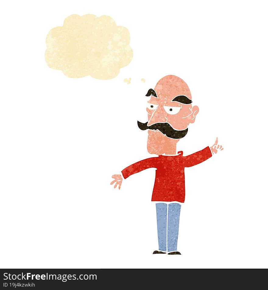 cartoon old man telling story with thought bubble