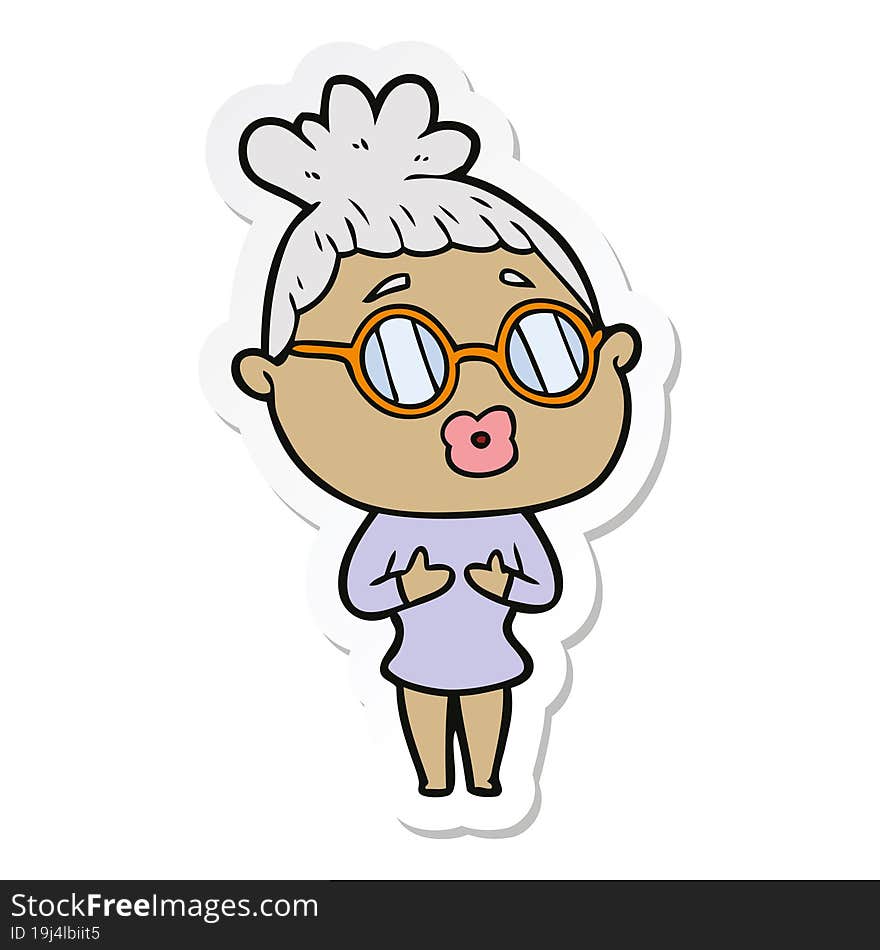 sticker of a cartoon woman wearing spectacles