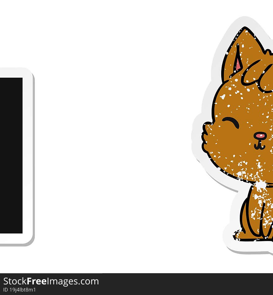 distressed sticker cartoon illustration of cute kawaii cat. distressed sticker cartoon illustration of cute kawaii cat