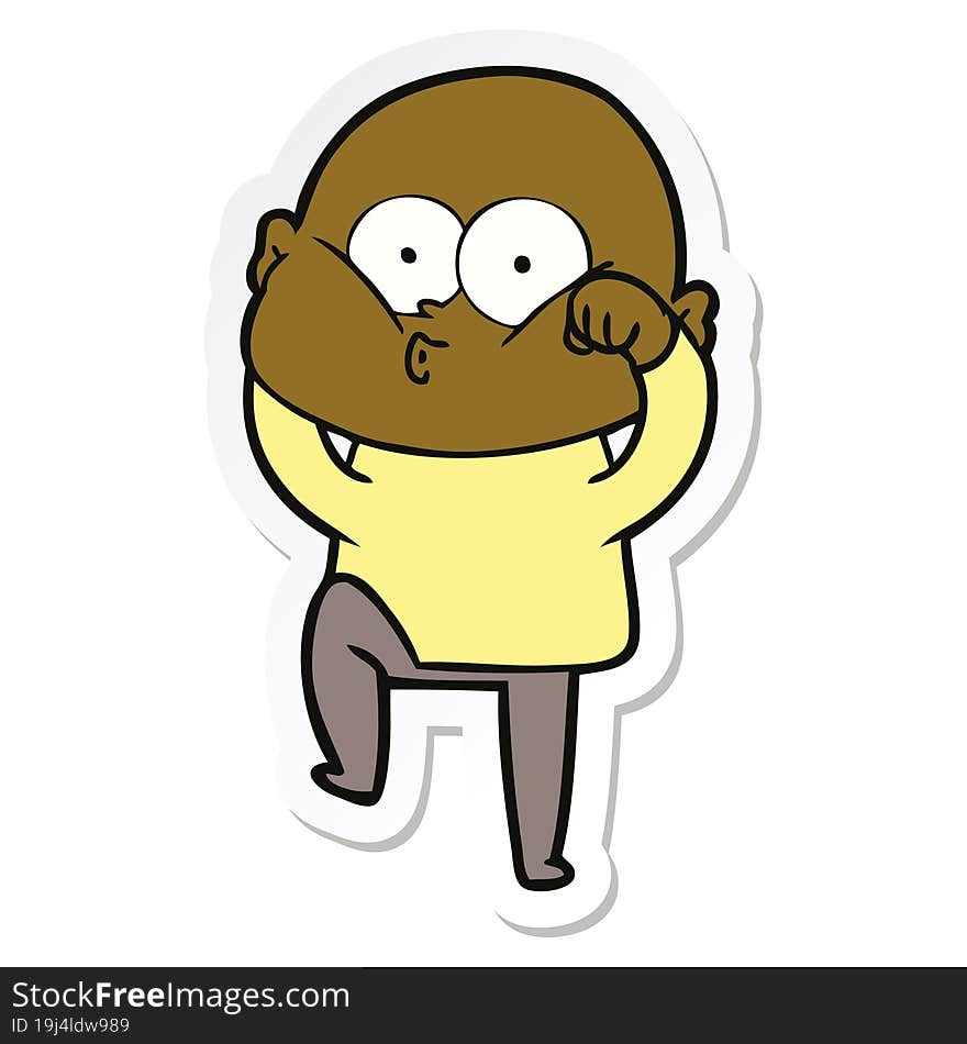 Sticker Of A Cartoon Bald Man Staring