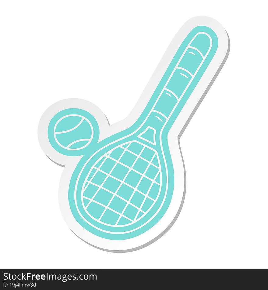 Cartoon Sticker Tennis Racket And Ball