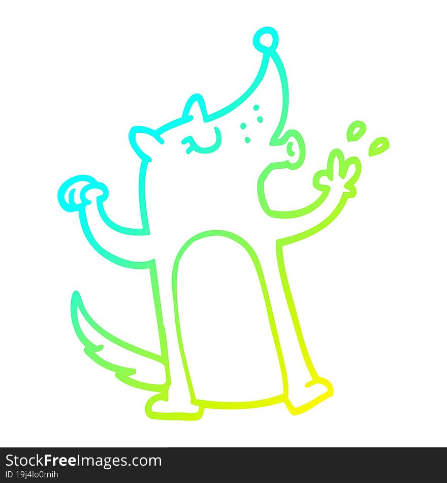 cold gradient line drawing cartoon whistling wolf