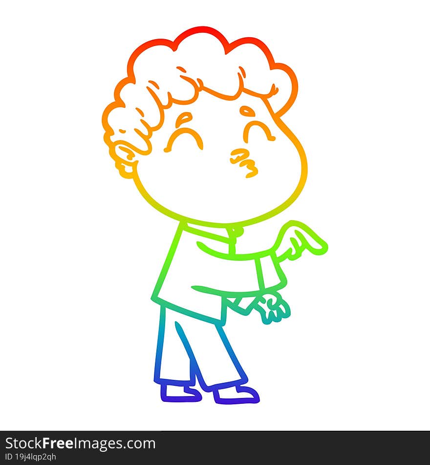 Rainbow Gradient Line Drawing Cartoon Man Pouting