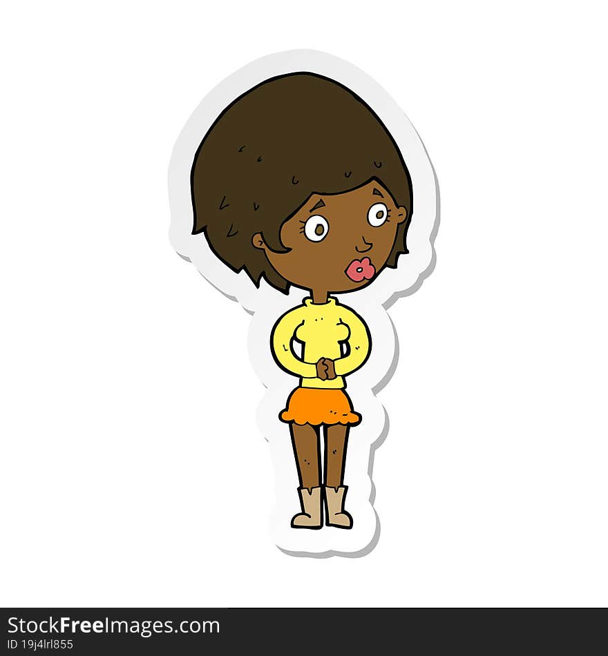 sticker of a cartoon concerned woman