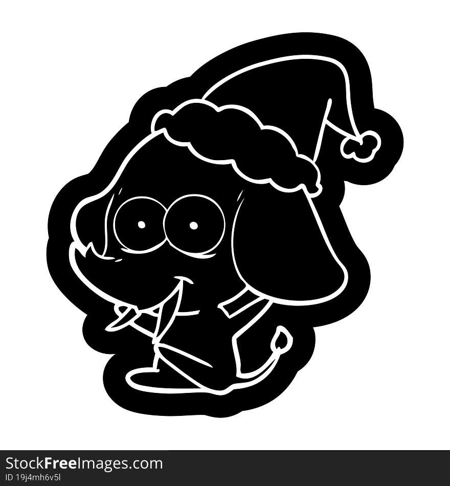 happy cartoon icon of a elephant wearing santa hat