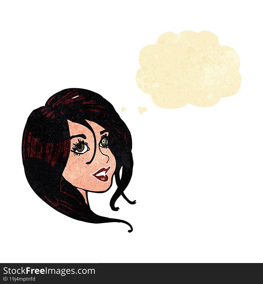 cartoon pretty female face with thought bubble