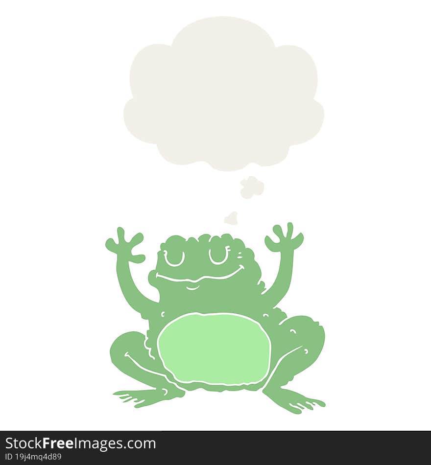 Cartoon Frog And Thought Bubble In Retro Style