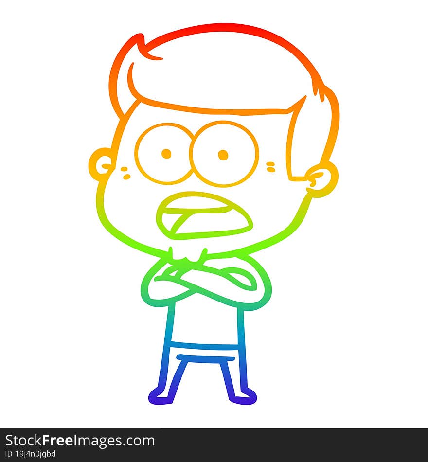 Rainbow Gradient Line Drawing Cartoon Shocked Man