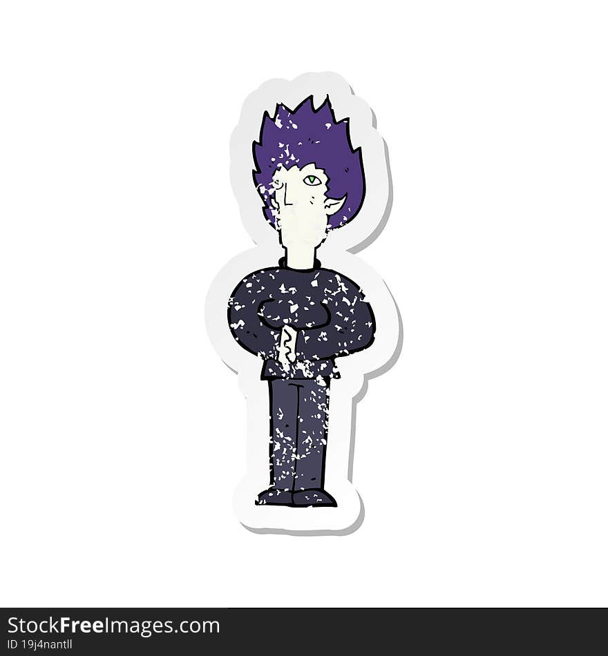 retro distressed sticker of a cartoon vampire man