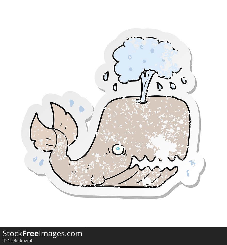 retro distressed sticker of a cartoon whale spouting water