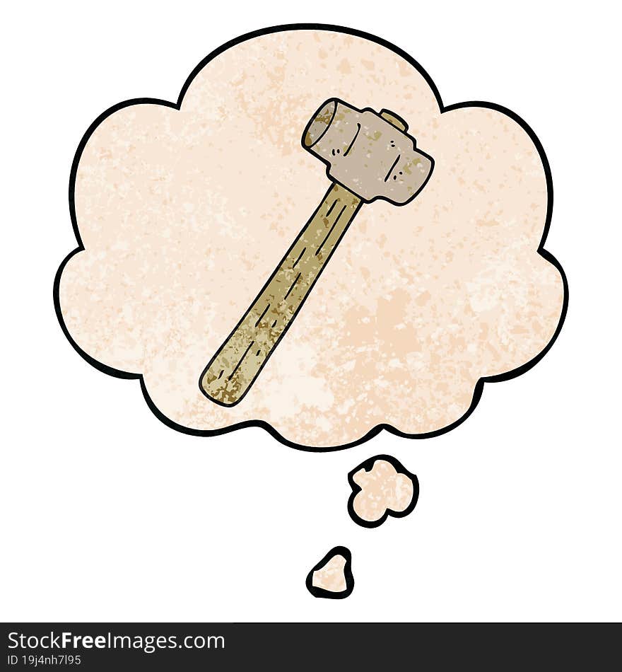 Cartoon Sledgehammer And Thought Bubble In Grunge Texture Pattern Style