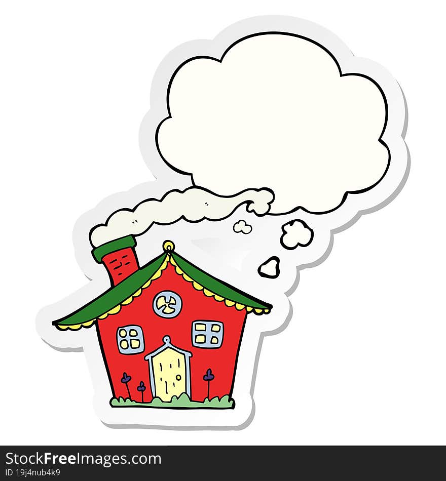 cartoon house with thought bubble as a printed sticker