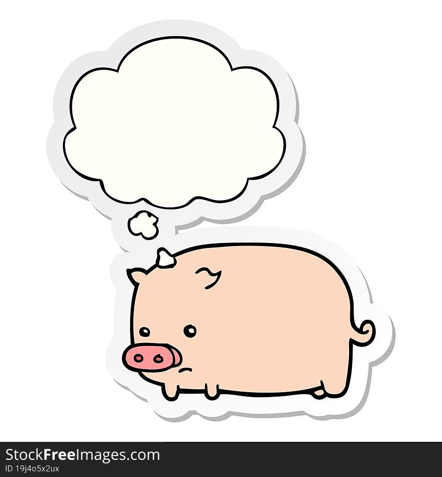 cute cartoon pig and thought bubble as a printed sticker