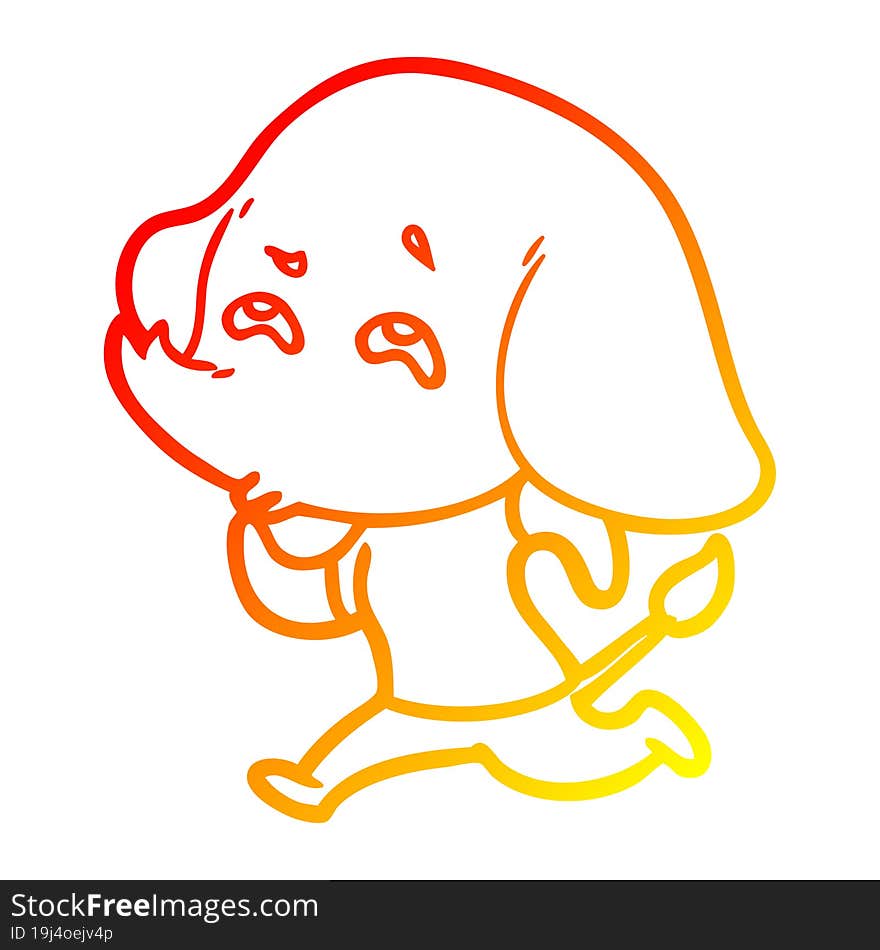 Warm Gradient Line Drawing Cartoon Elephant Remembering