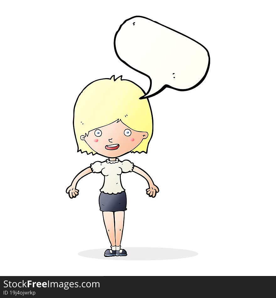 Cartoon Happy Woman With Speech Bubble